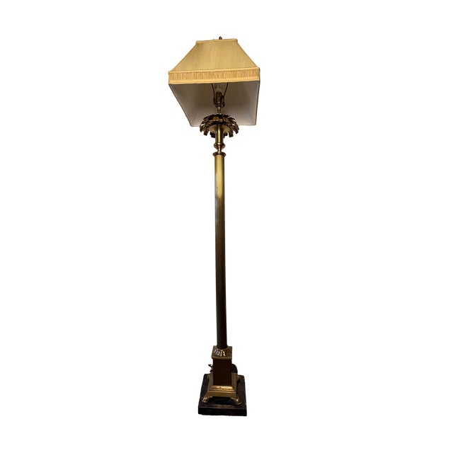 Vintage Hollywood Regency Neoclassical Brass-Tone Floor Lamp For Sale - Image 4 of 9