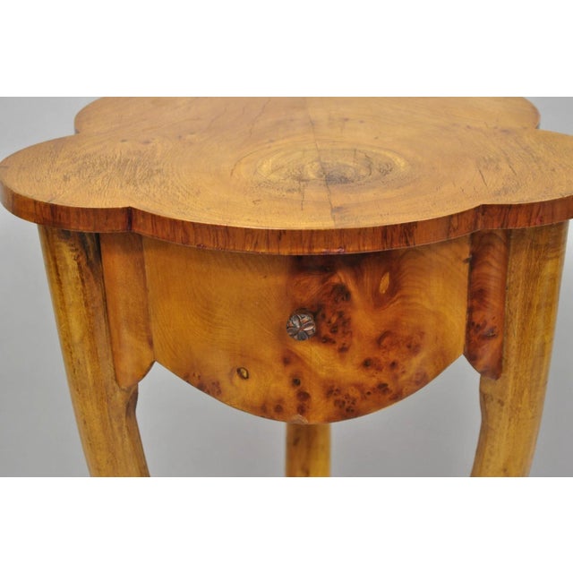 Late 20th Century Vintage Art Deco Style Burr Walnut Curved Leg Pedestal One Drawer Side Table For Sale - Image 5 of 16