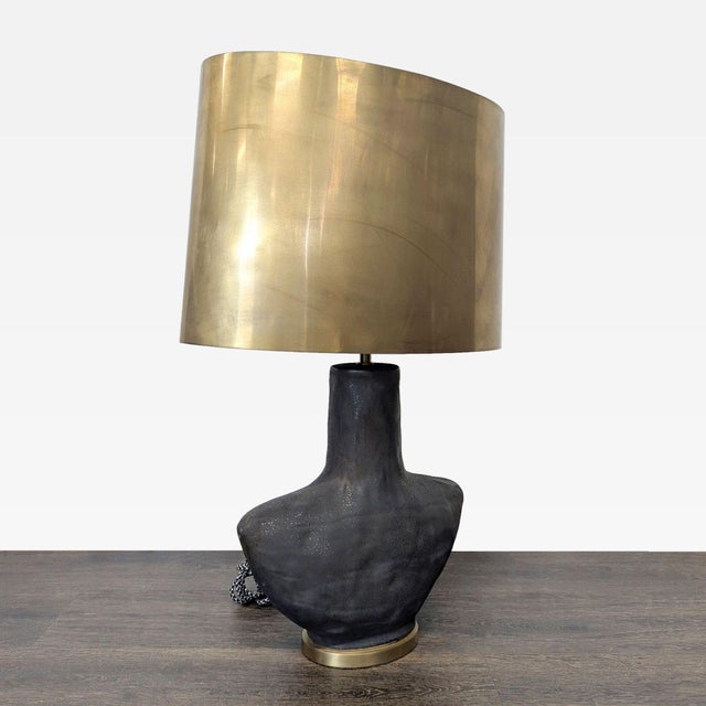 Modern Visual Comfort Armato Modern Black Table Lamp With Brass Shade For Sale - Image 3 of 8