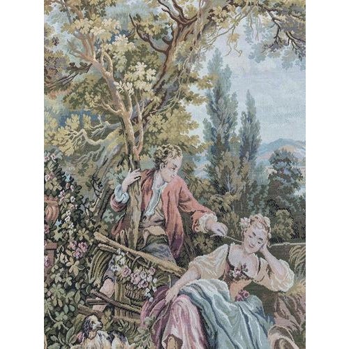 Vintage French Jacquard Pastoral Loves Tapestry in the style of Aubusson, 1950s For Sale - Image 6 of 18