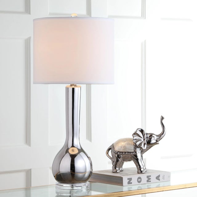 30.5 Inch H Long Neck Ceramic Table Lamp in Silver - a Pair For Sale - Image 4 of 7