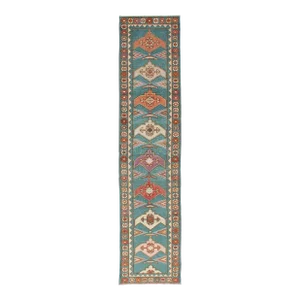 Vintage Turkish Oushak Runner With Teal, Rust, Ivory, and Lavender Tones