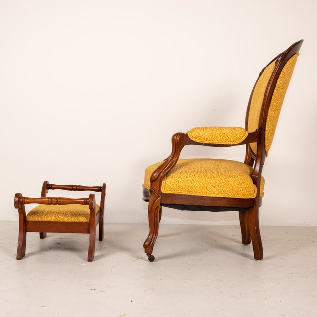Victorian Late 19th Century Antique Mahogany Balloon Back Parlor Chair with Footrest - Set of 2 For Sale - Image 3 of 13