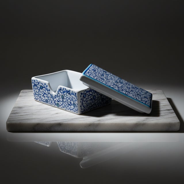 Handmade Ceramic Business Card Box with Lid – Blue “Golden Horn” (Haliç) Pattern – Iznik Desk Organizer For Sale - Image 9 of 9
