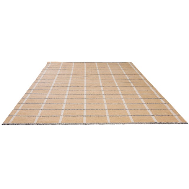 Tan Beige Plaid Indoor Outdoor Polyester Rug, 9' X 12' For Sale - Image 8 of 11