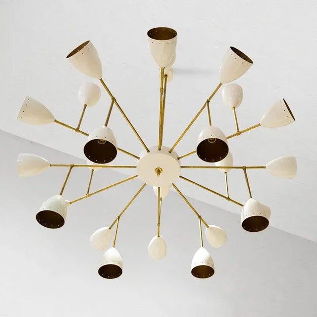 Mid-Century Modern Mid-Century Ivory Brass Chandelier, 1960s For Sale - Image 3 of 11