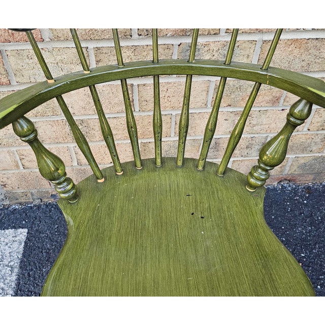 Wood Late 20th Century Ethan Allen Green Painted Oak Windsor Side Chair For Sale - Image 7 of 7