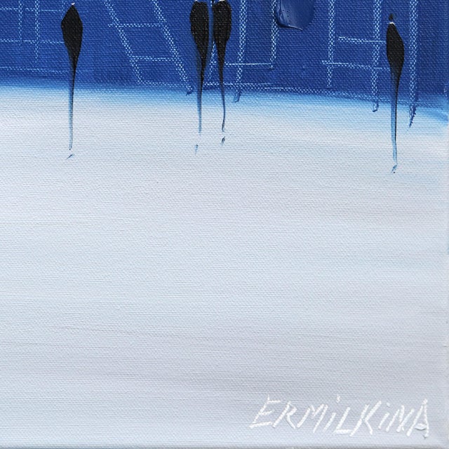 2020s Night Out - Figurative Blue Textured Impasto Oil Painting on Canvas Original 3-Panel Artwork by Ekaterina Ermilkina For Sale - Image 5 of 10