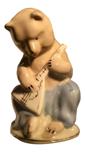 Vintage Russian Porcelain Figurine of a Bear Playing Balalaika