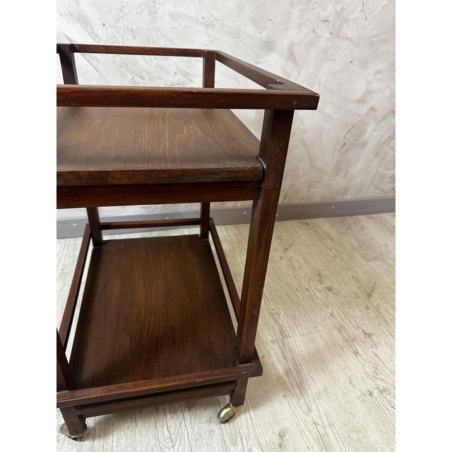 Brown Wooden Rolling Serving Cart, 1940s For Sale - Image 8 of 11