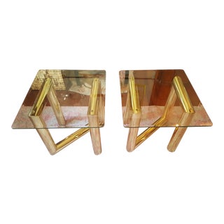 Karl Springer Brass Side Tables - A Pair For Sale