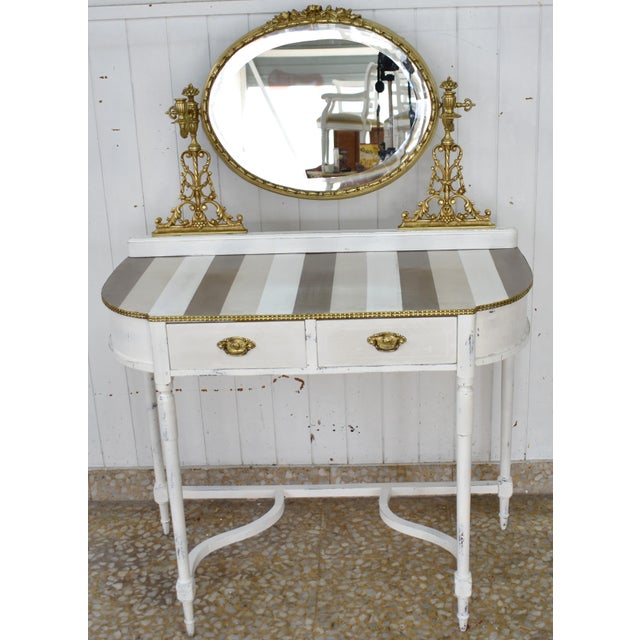 Louis XVI French Dressing Table with Gilt Oval Mirror, 1960s For Sale - Image 6 of 6