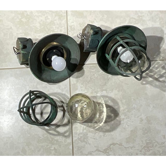 Turquoise Vintage Maritime Solid Copper & Brass Sconces Size 14” High X 9” Wide X 10” Deep For Sale - Image 8 of 17
