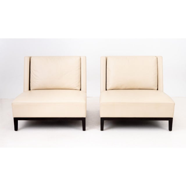 Pair of Christian Liaigre for Holly Hunt Beige Leather Lounge Chairs, on ebonized wood bases, "Christian Liaigre at Holly...