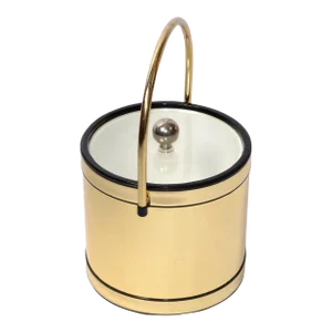 Vintage Gold Foil Ice Bucket Lucite Cover Steel Knob Bale Handle