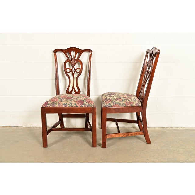 Henredon Georgian Carved Mahogany Side Chairs or Dining Chairs, Pair For Sale - Image 10 of 15