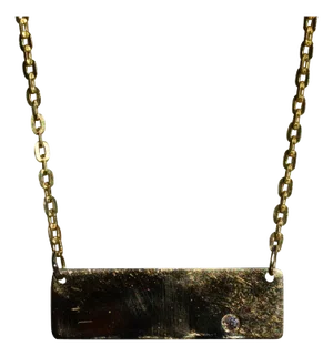 The Cabin Creek: Yellow Gold Engravable Bar Necklace Set with Diamond