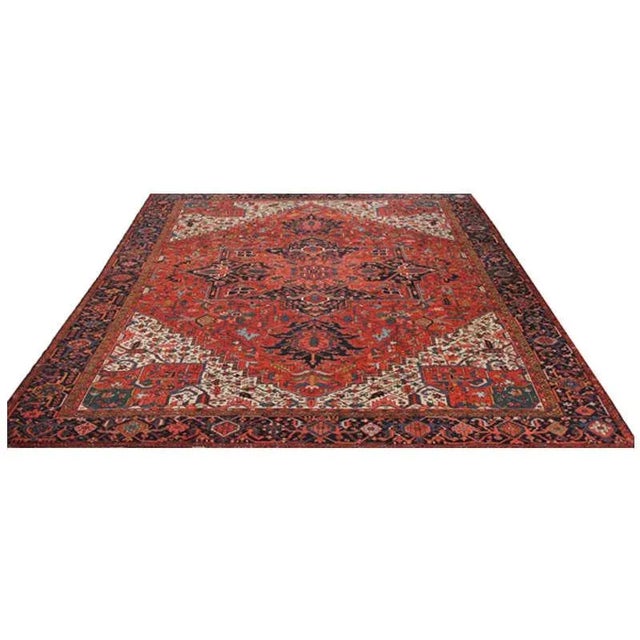 ACTUAL SIZE: 12’0″ x 15’4″ PRIMARY COLOR: Rust / Navy AGE: Antique MATERIALS: Wool FOUNDATION: Cotton PRODUCTION:...