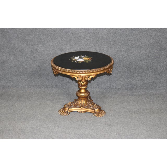 Stone Antique Italian Pietra Dura Florentine Table With Ornate Carved Gilt Base For Sale - Image 7 of 14