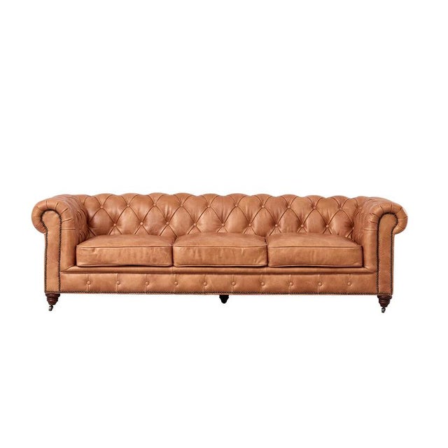 Animal Skin Century Chesterfield Sofa - Light Chestnut Leather For Sale - Image 7 of 9