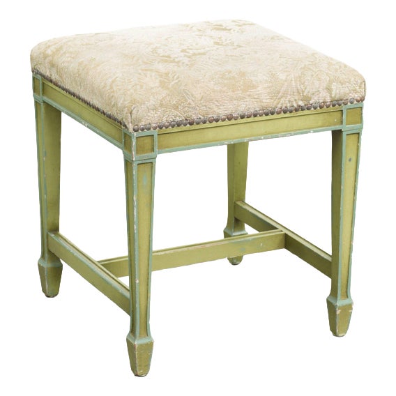 Antique Dutch Wooden Ottoman in Fabric with Floral Pattern For Sale