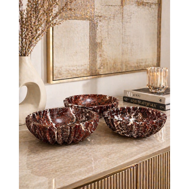 Stone Handmade Ruffled Stone Bowl – Sculptural Polished Decorative Bowl, 10" X 3.5" For Sale - Image 7 of 7