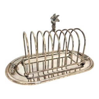 Antique English Silver Plate Toast Rack With Tray For Sale