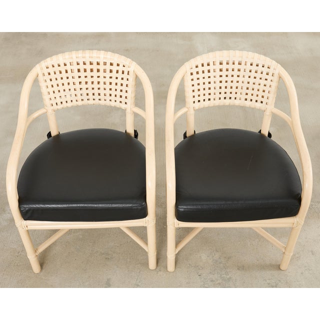 Late 20th Century Set of Four McGuire Rattan Laced Rawhide Barrel Armchairs For Sale - Image 5 of 18