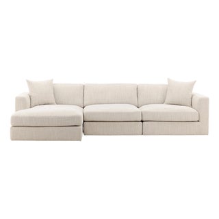 Contemporary Taupe Woven Left Chaise Sofa For Sale