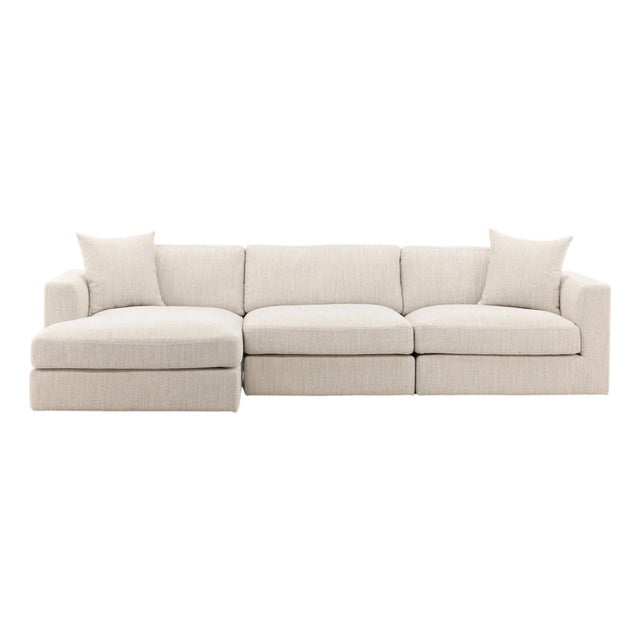 Contemporary Taupe Woven Left Chaise Sofa For Sale