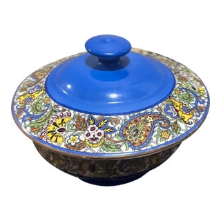 Blue Trinket Dish With Floral Pattern Made in England For Sale