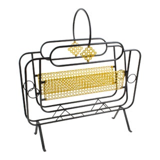 Mathieu Matégot Style Magazine Holder Rack Yellow and Black Metal For Sale