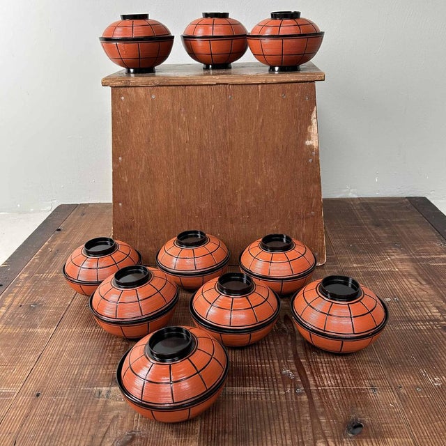Lacquered Wooden Nuri Owan Serving Bowls, Japan, 1970s, Set of 10 For Sale - Image 17 of 18