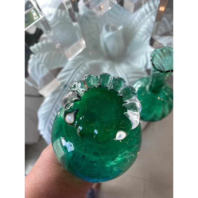 1960s Vintage Murano Emerald Glass Bud Vases -A Pair For Sale - Image 5 of 13