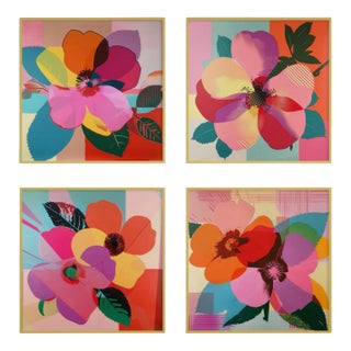 Set of 4 - Framed Art Wall Installation 40' X 40' - 'Pop Art Flowers' #3 - Limited Edition Botanical Photograph Prints in the Style of Andy Warhol For Sale