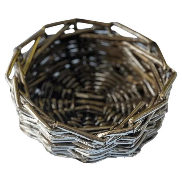 El 06 Mini Decorative Basket in Metal-Plated Hand-Woven Wicker by Caspal For Sale - Image 9 of 9