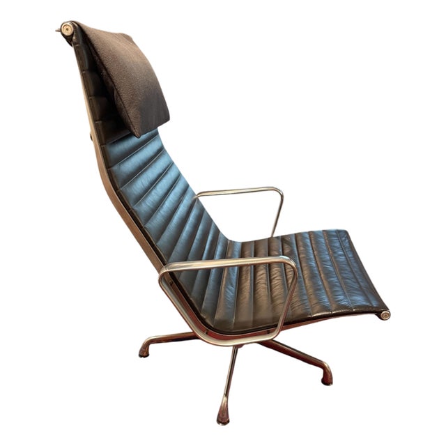 Herman Miller Eames Aluminum Group Ea 124 High-Back Ribbed Leather Lounge Chair For Sale