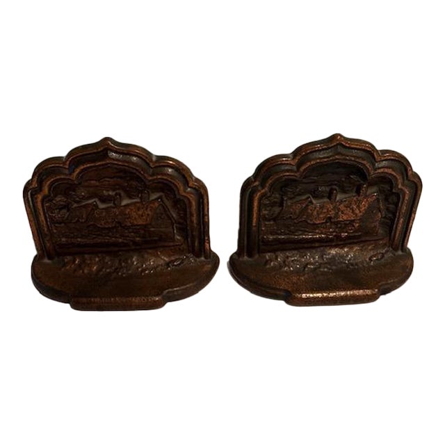 1930s Stratford on Avon England Bronze Bookend Pair, Shakespeare's Home For Sale