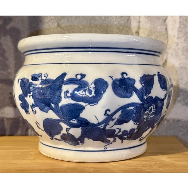 Vintage blue and white planter or cachepot. Perfectly sized to hold orchids, succulents or other plants. In great vintage...
