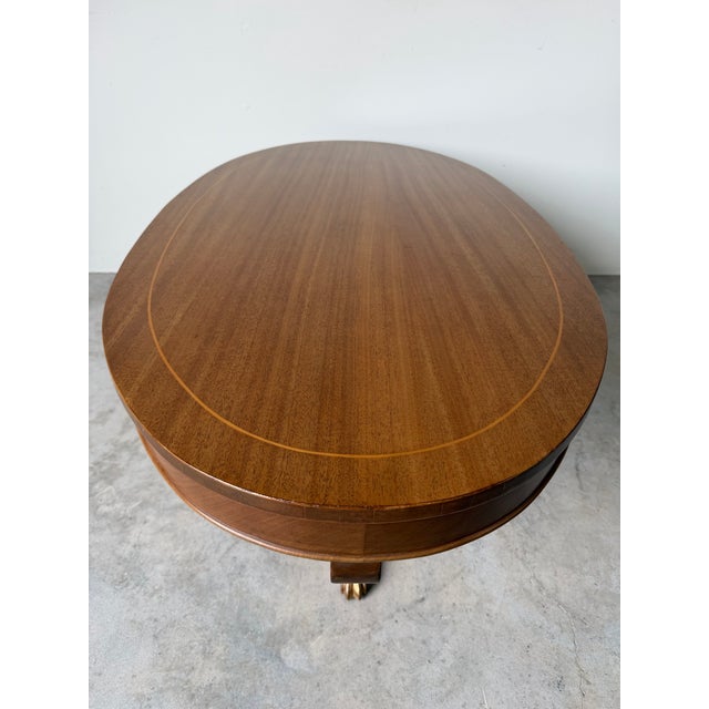 1960s Hollywood Regency Neoclassical Style Mahogany Oval Coffee Table With Brass Claw Feet For Sale - Image 10 of 12