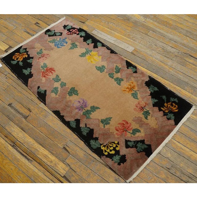 1920s Beige Floral Antique Chinese Art Deco Rug 2' X 3'10'' by Nichols Workshop Wool Knotted Carpet For Sale - Image 4 of 9