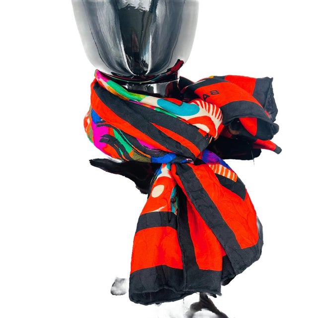 Balenciaga Red Printed 100% Silk Scarf | Chairish