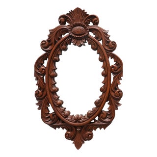 French Carved Walnut Oval Mirror with Pierced Acanthus Crest, 1900 For Sale