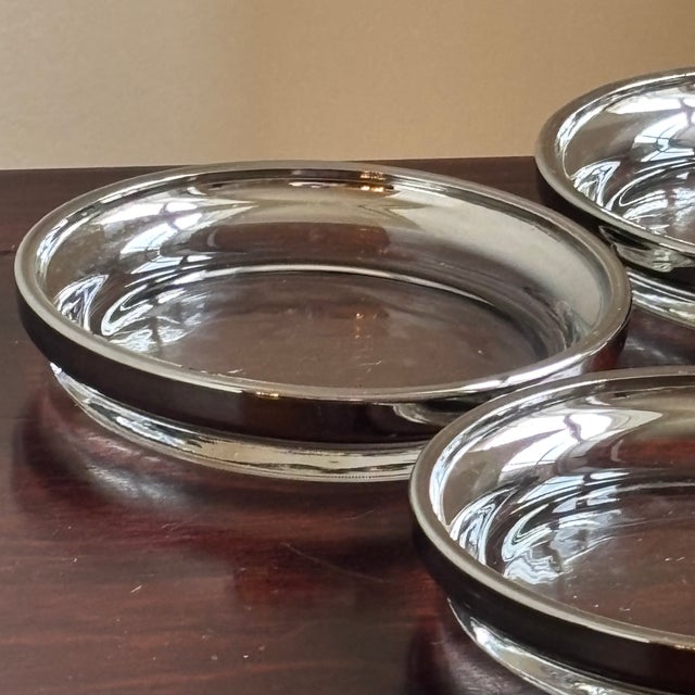 Vintage Dorothy Thorpe-Style Clear Glass Coasters With Silver-Toned Metal Rims – Set of Five For Sale - Image 12 of 13