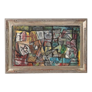 Mid-Century Abstract Textural Composition in Oil on Canvas Painting by Louis Schanker For Sale