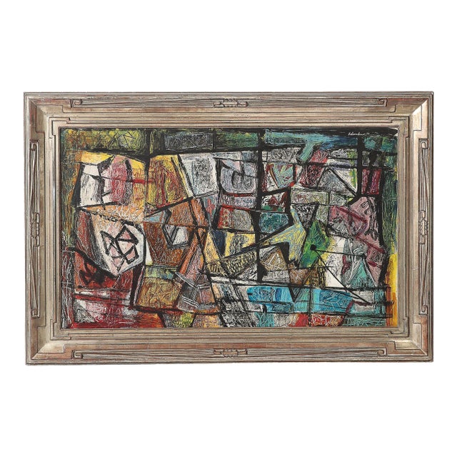 Mid-Century Abstract Textural Composition in Oil on Canvas Painting by Louis Schanker For Sale