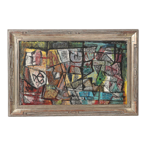 Mid-Century Abstract Textural Composition in Oil on Canvas Painting by Louis Schanker