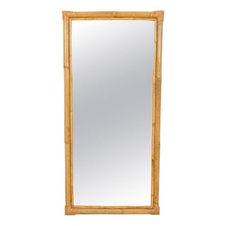Mid-Century Rectangular Wall Mirror in Rattan and Bamboo, Italy, 1970s For Sale