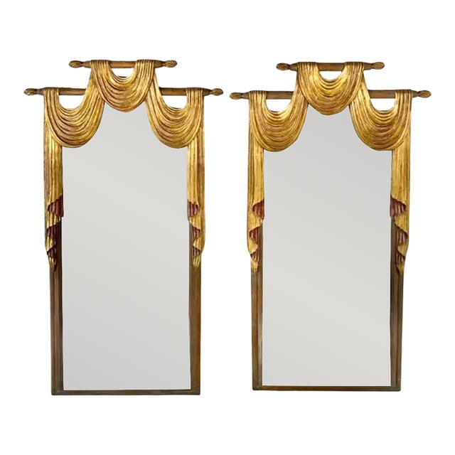 English Regency Style Carved Gilt Swag Mirrors, a Pair For Sale
