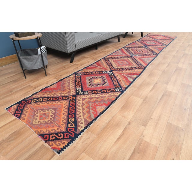 Islamic 1970s Vintage Handmade Wool Cotton Red Runner Rug For Sale - Image 3 of 11